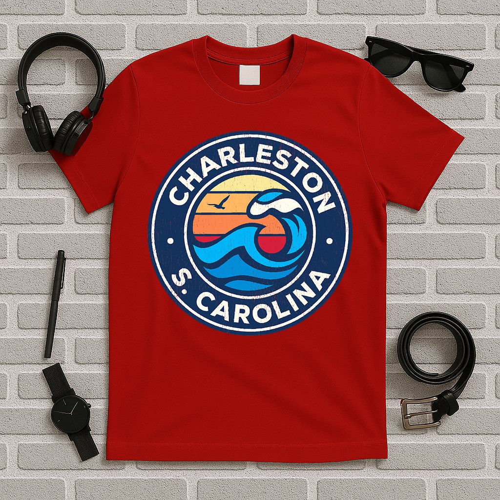 Charleston South Carolina Sc Vintage Nautical Waves Design T-Shirt