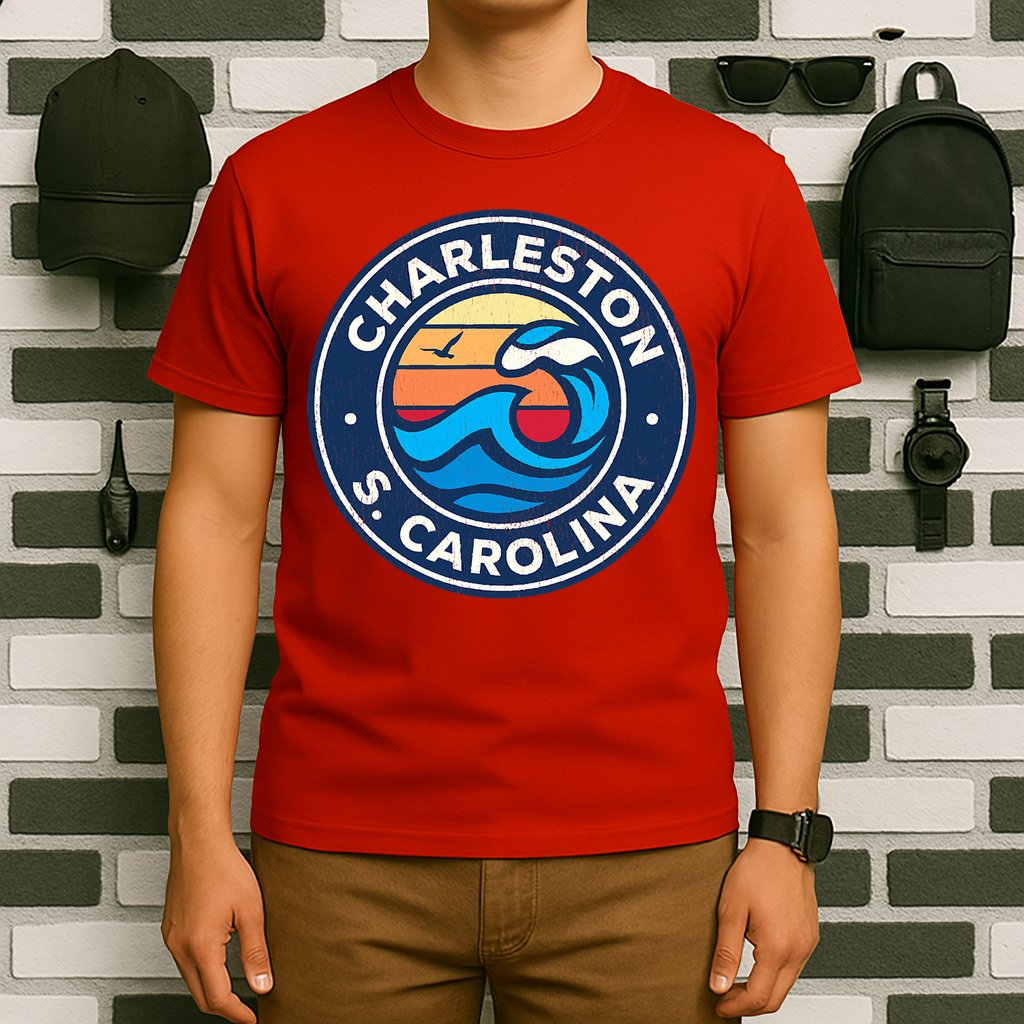 Charleston South Carolina Sc Vintage Nautical Waves Design T-Shirt