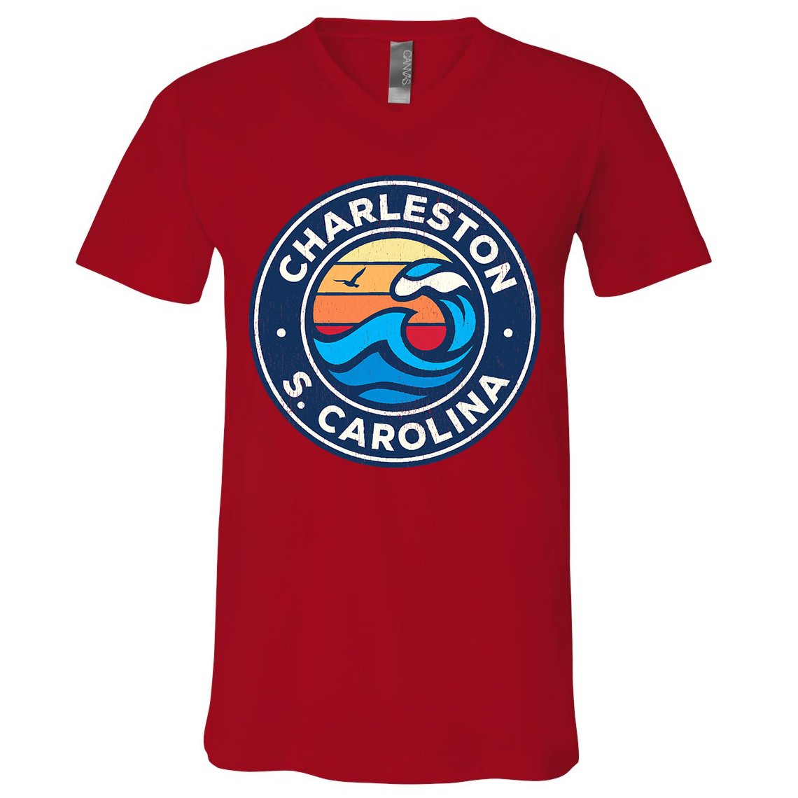 Charleston South Carolina Sc Vintage Nautical Waves Design V-Neck T-Shirt