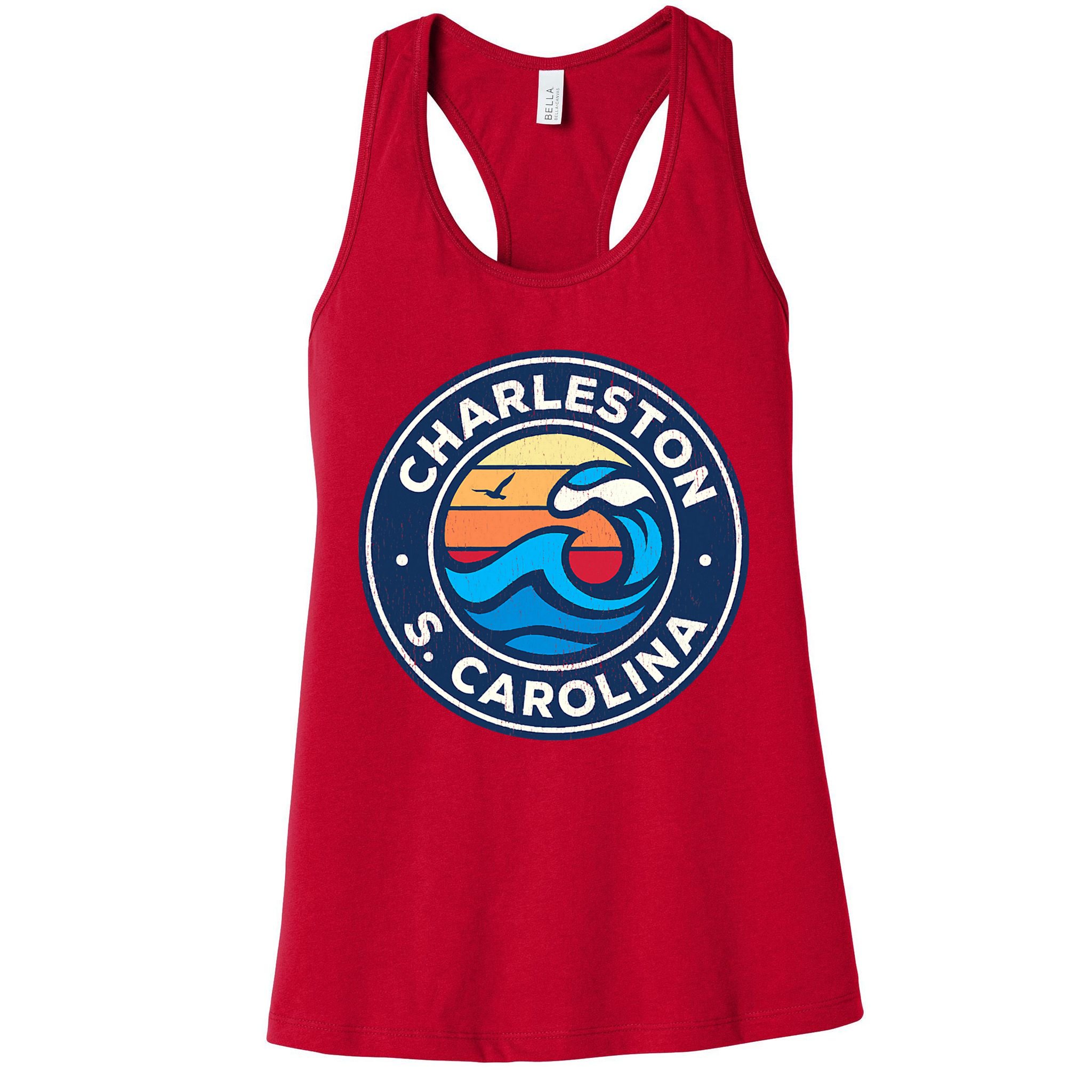 Charleston South Carolina Sc Vintage Nautical Waves Design Womens Tank Top