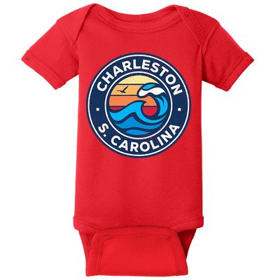 Charleston South Carolina Sc Vintage Nautical Waves Design Baby Bodysuit