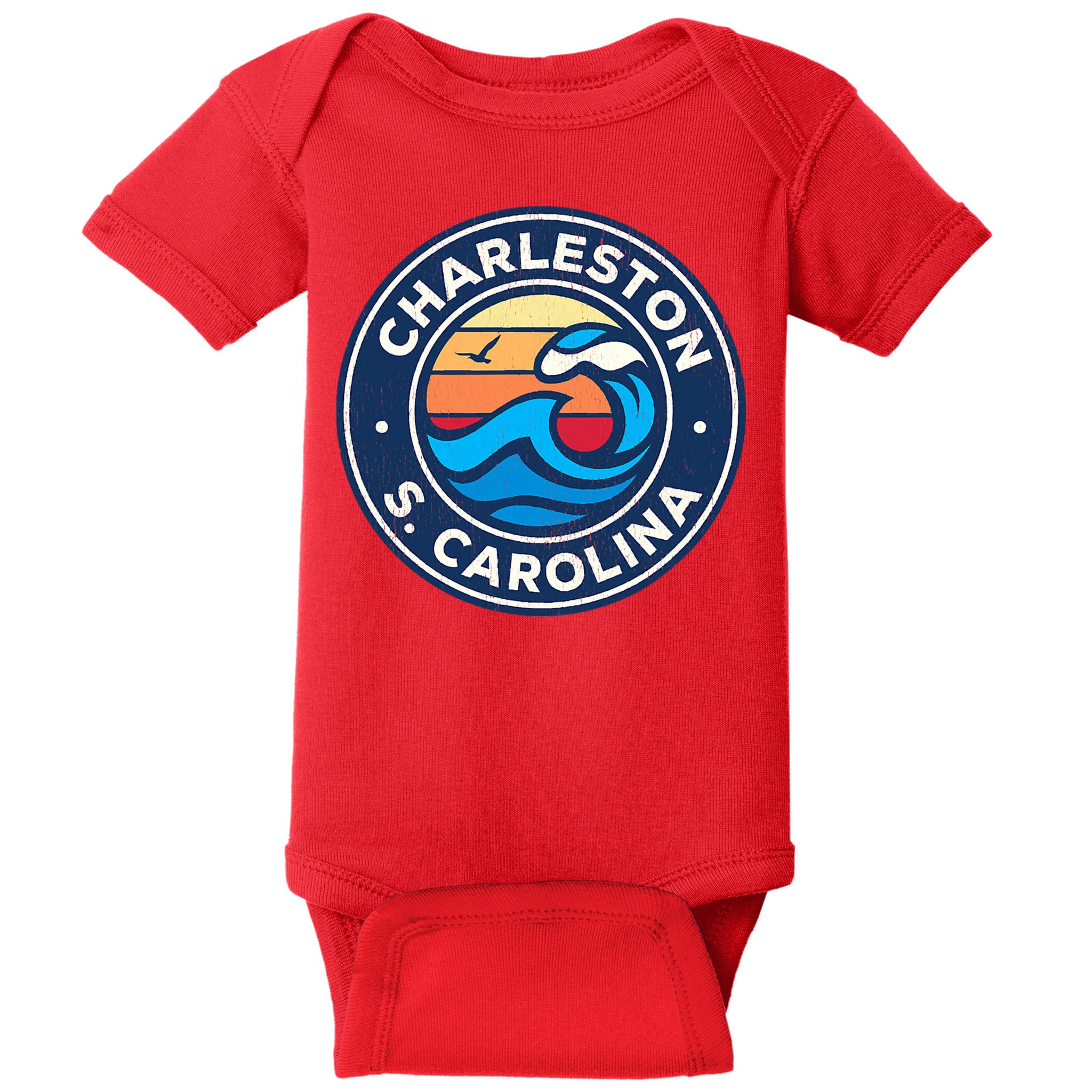Charleston South Carolina Sc Vintage Nautical Waves Design Baby Bodysuit