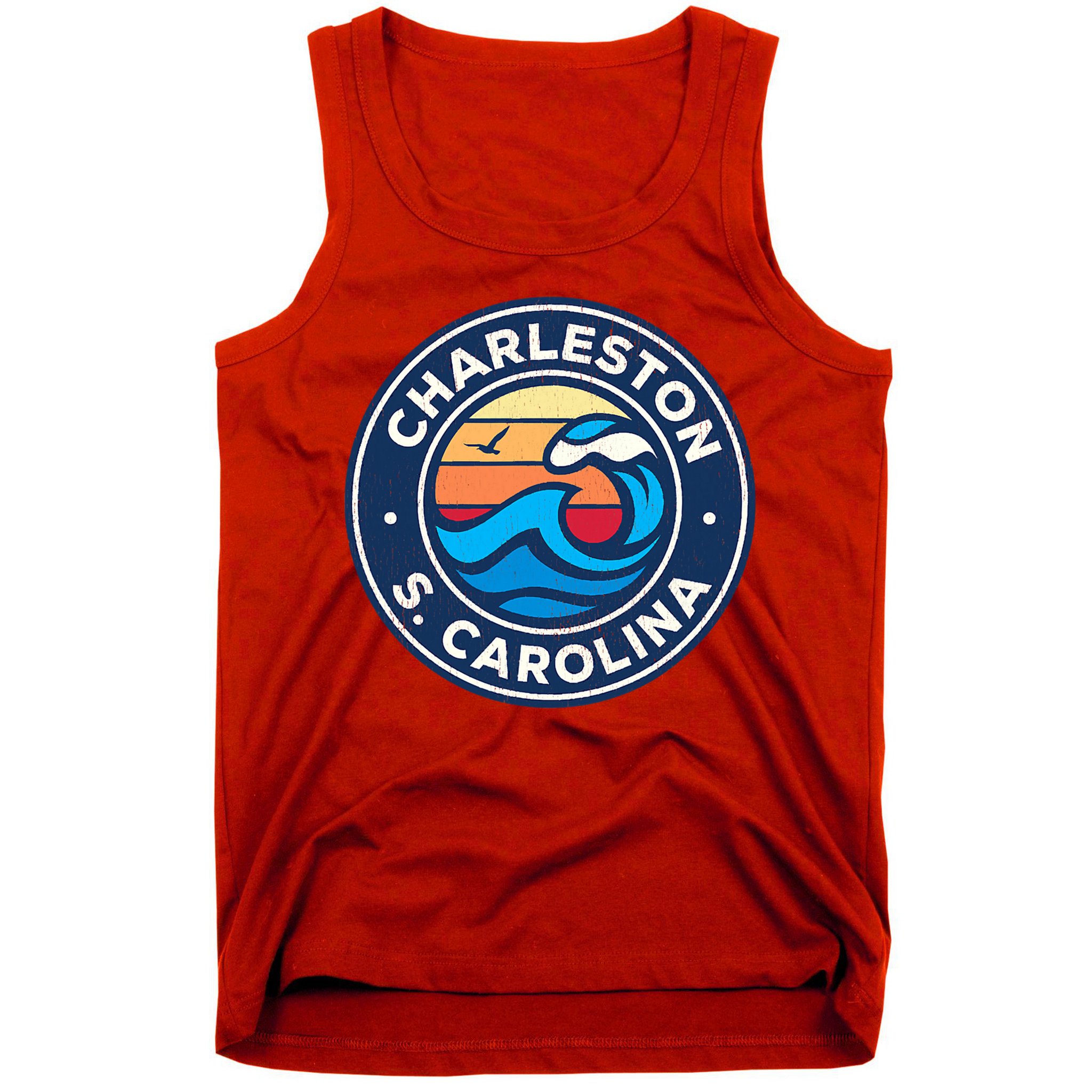 Charleston South Carolina Sc Vintage Nautical Waves Design Tank Top