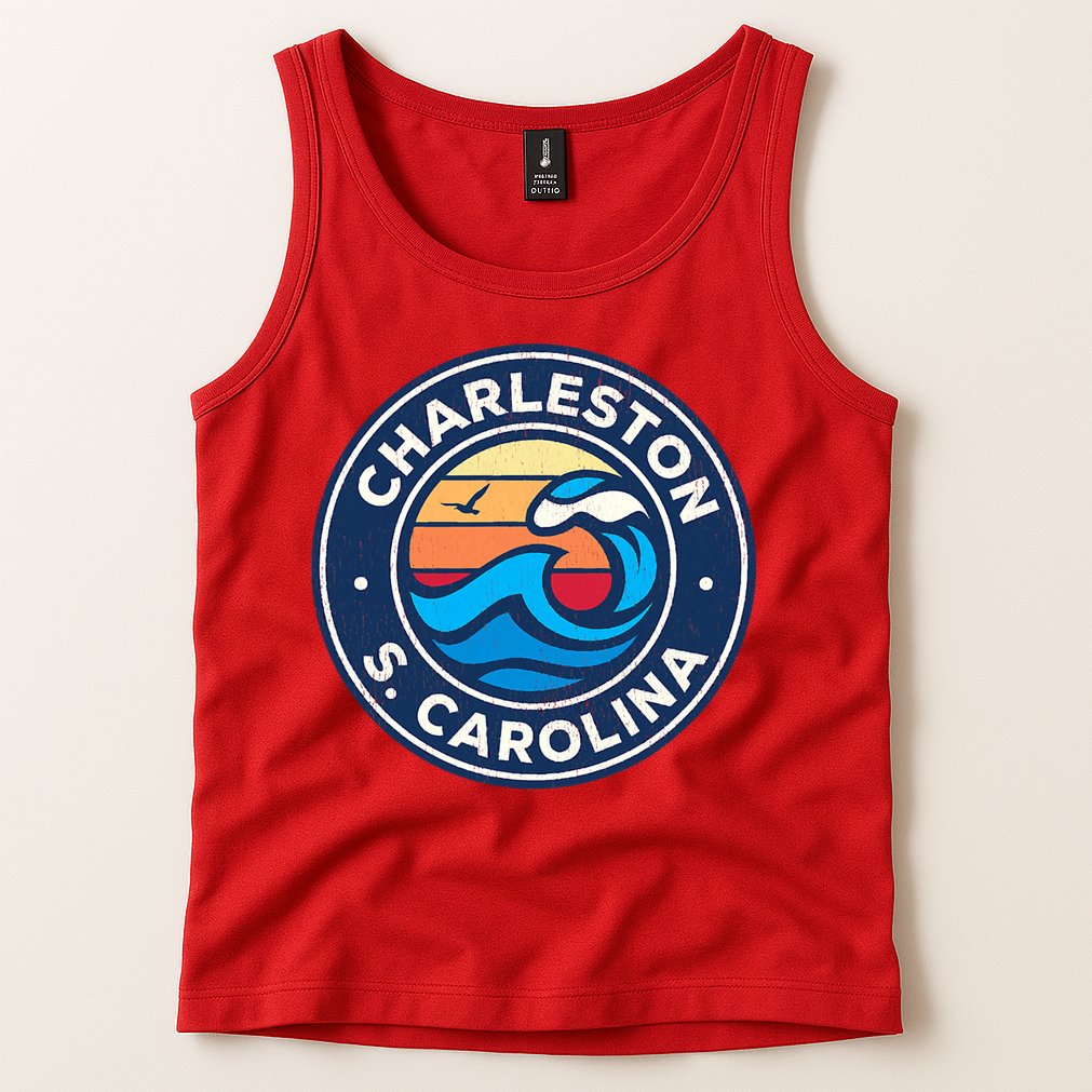 Charleston South Carolina Sc Vintage Nautical Waves Design Tank Top