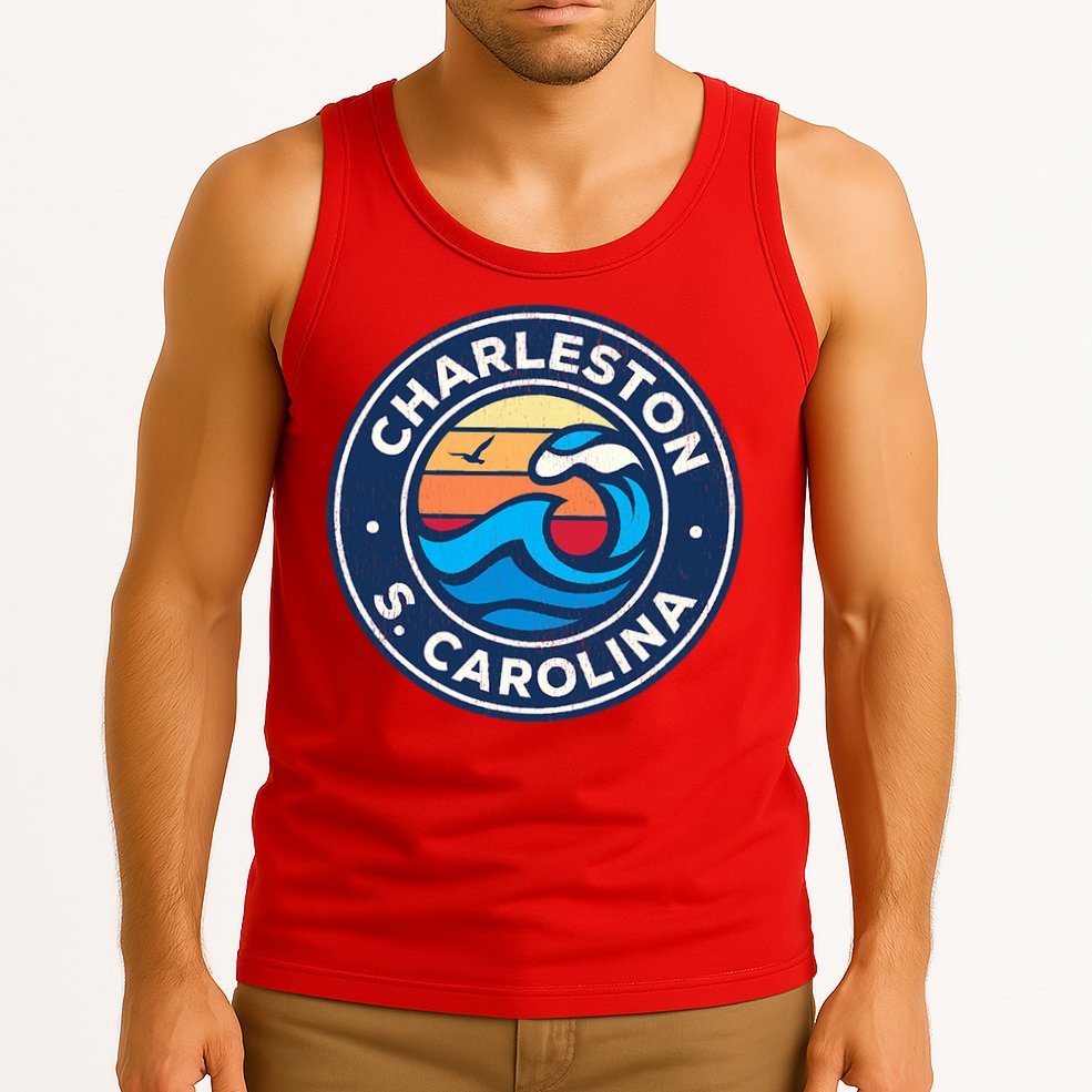 Charleston South Carolina Sc Vintage Nautical Waves Design Tank Top