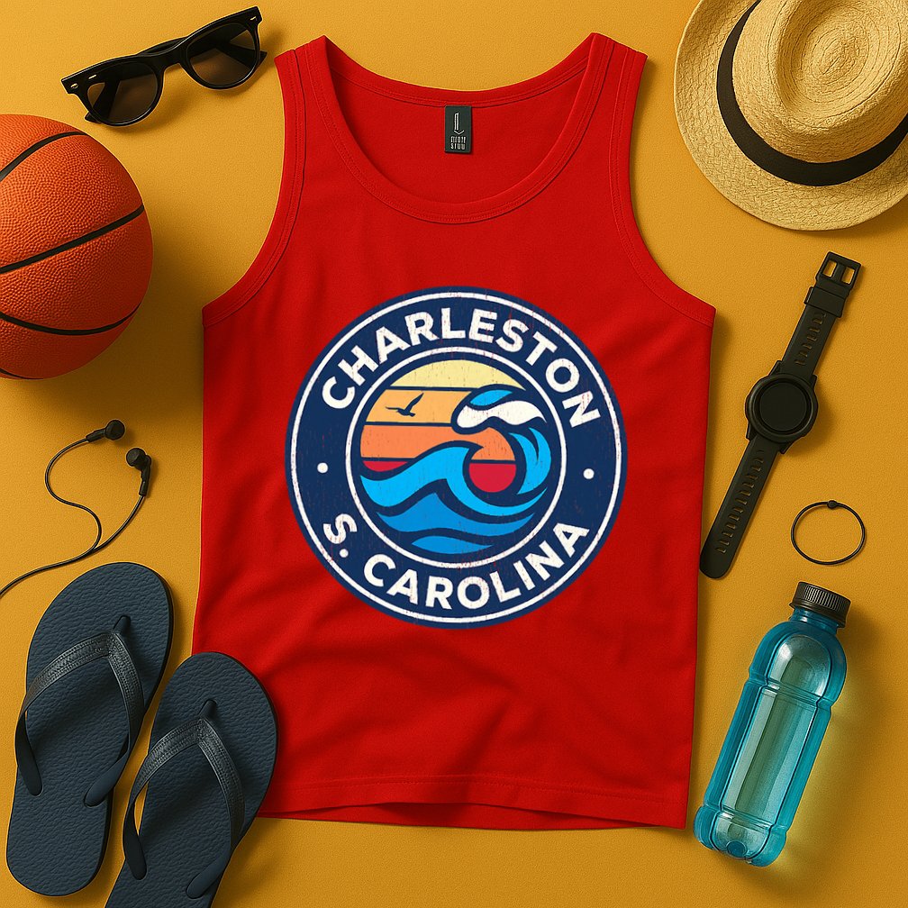 Charleston South Carolina Sc Vintage Nautical Waves Design Tank Top
