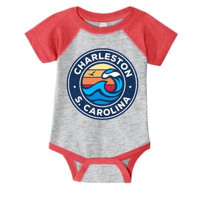Charleston South Carolina Sc Vintage Nautical Waves Design Infant Baby Jersey Bodysuit