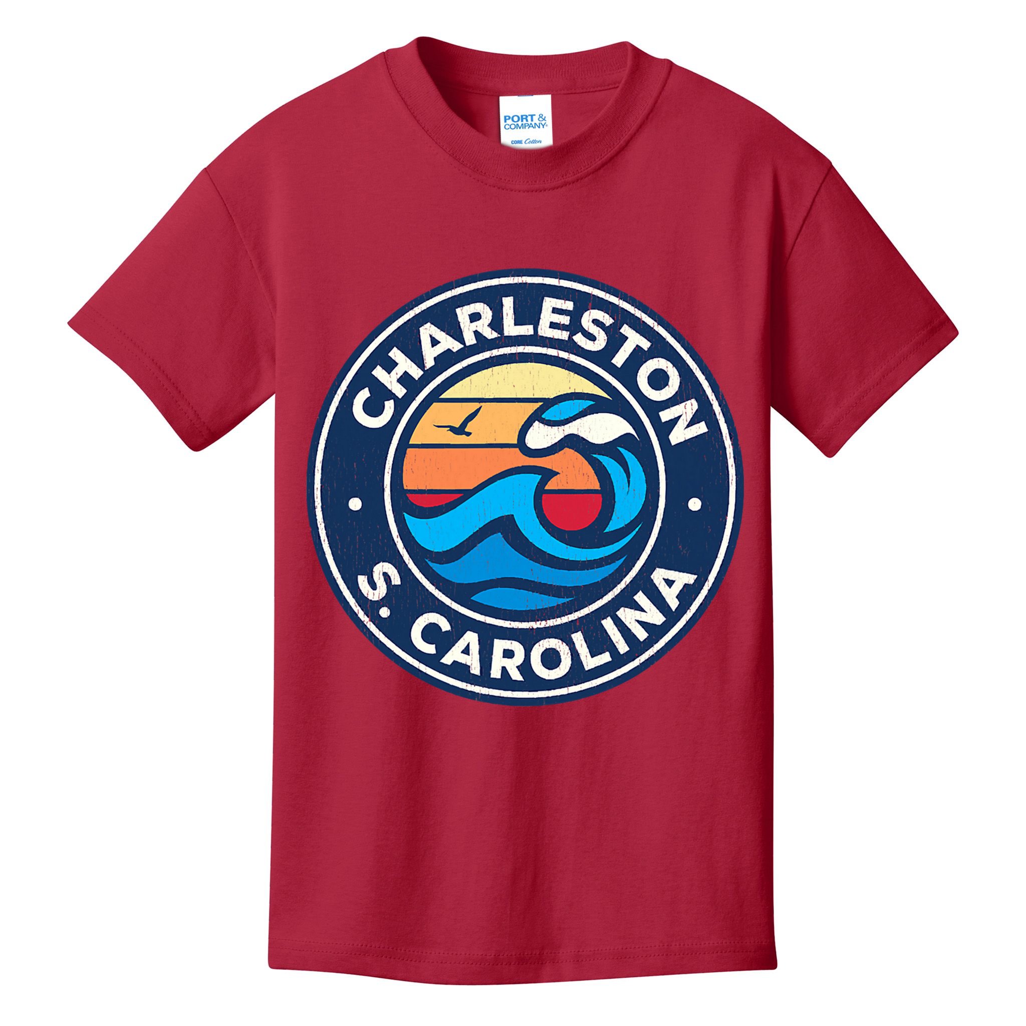 Charleston South Carolina Sc Vintage Nautical Waves Design Kids T-Shirt