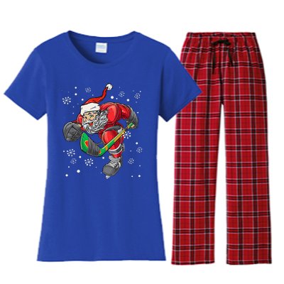 Christmas Santa Claus Ice Hockey S Funny Ns Women's Flannel Pajama Set