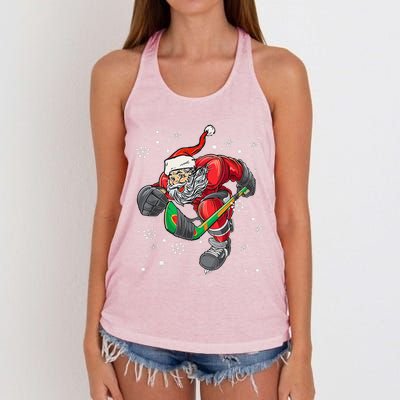 Christmas Santa Claus Ice Hockey S Funny Ns Women's Knotted Racerback Tank