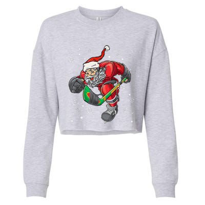 Christmas Santa Claus Ice Hockey S Funny Ns Cropped Pullover Crew