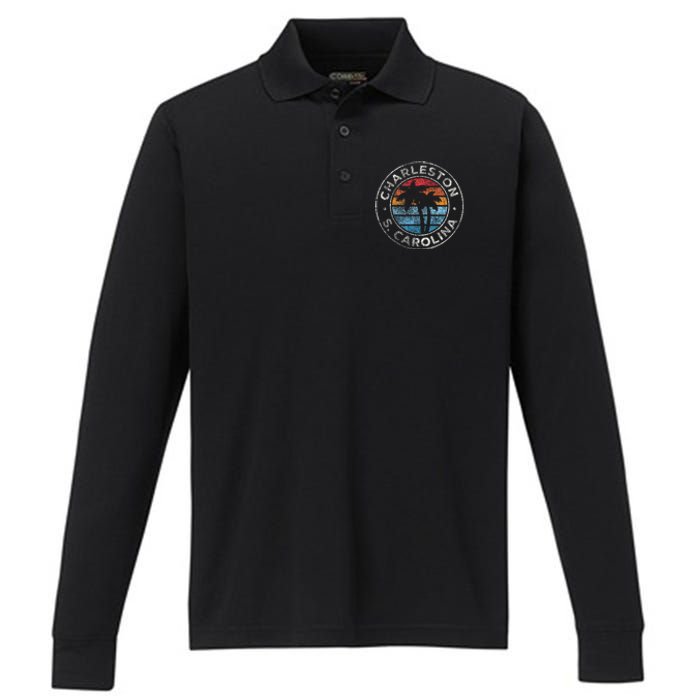 Charleston South Carolina Sc Vintage Performance Long Sleeve Polo