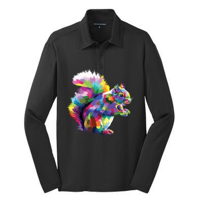 Cute Squirrel Colorful Polygonal Sciuridae Pop Art Escurel Silk Touch Performance Long Sleeve Polo