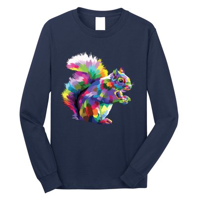 Cute Squirrel Colorful Polygonal Sciuridae Pop Art Escurel Long Sleeve Shirt