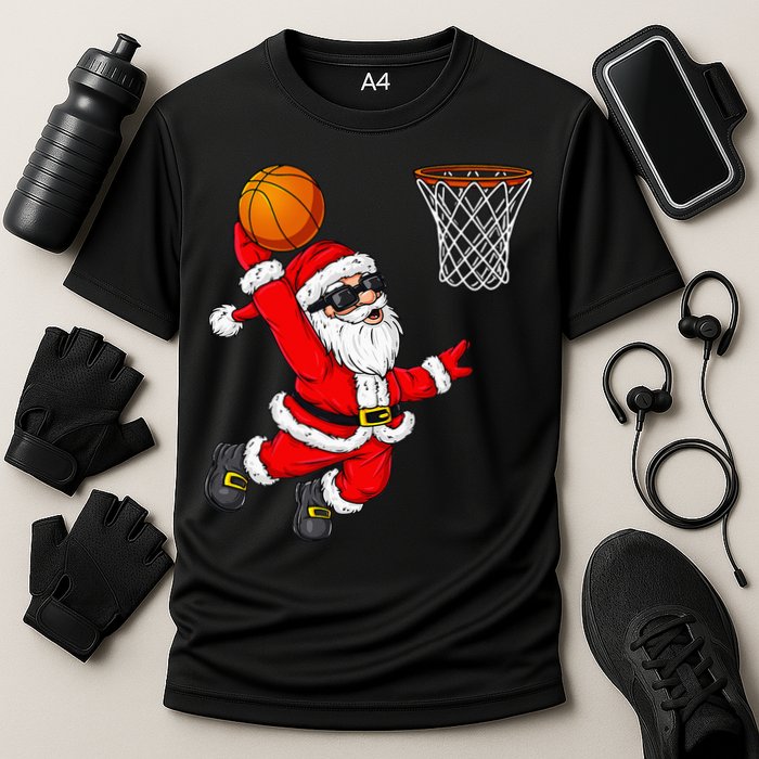 Christmas Santa Claus Dunking A Basketball Xmas Cooling Performance Crew T-Shirt