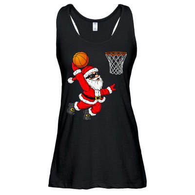 Christmas Santa Claus Dunking A Basketball Xmas Ladies Essential Flowy Tank