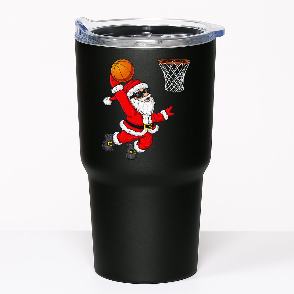 Christmas Santa Claus Dunking A Basketball Xmas Tumbler
