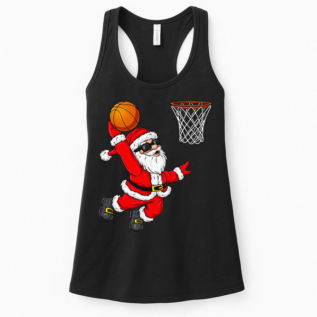 Christmas Santa Claus Dunking A Basketball Xmas Womens Tank Top