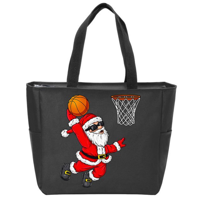 Christmas Santa Claus Dunking A Basketball Xmas Zip Tote Bag
