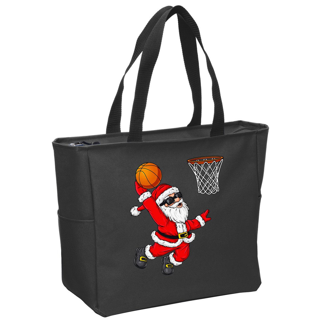 Christmas Santa Claus Dunking A Basketball Xmas Zip Tote Bag
