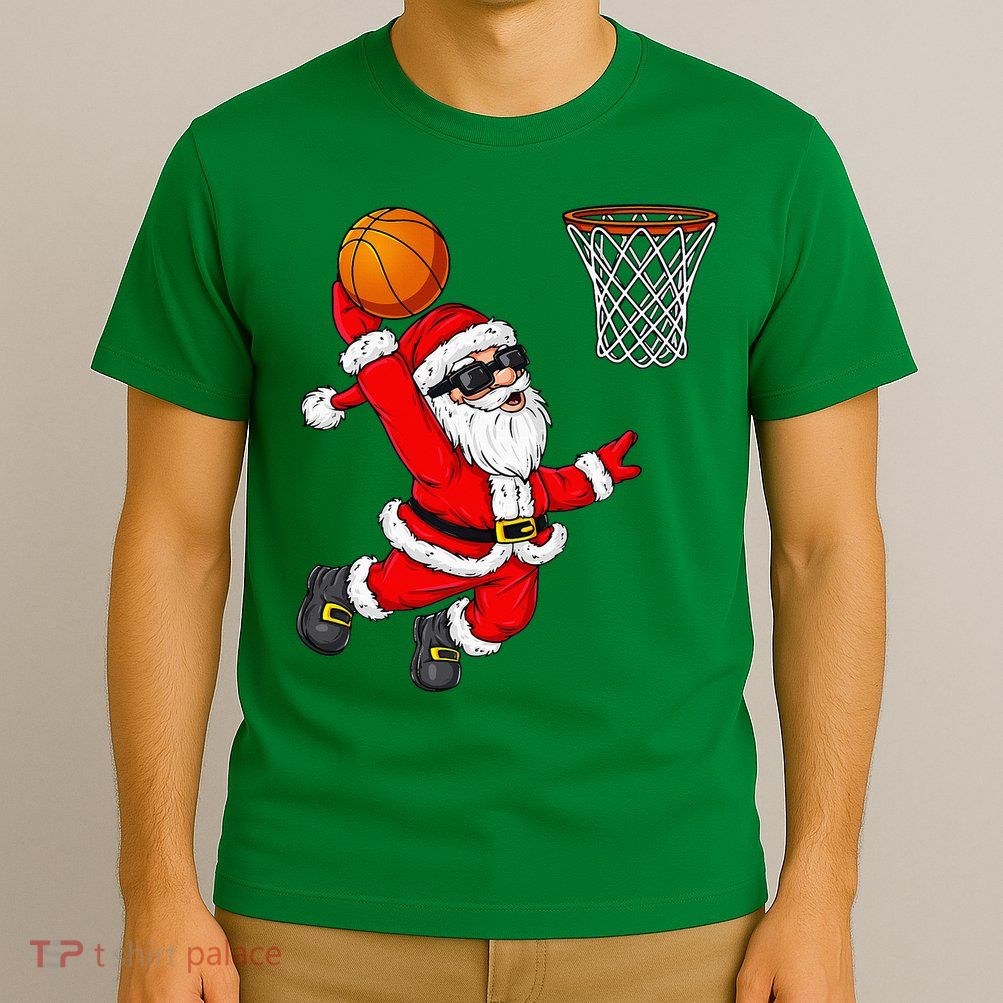 Christmas Santa Claus Dunking A Basketball Xmas T-Shirt