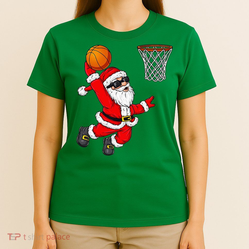 Christmas Santa Claus Dunking A Basketball Xmas T-Shirt