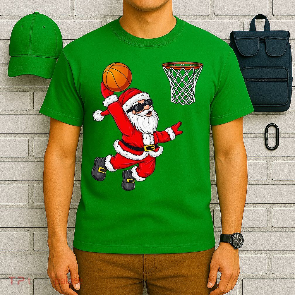 Christmas Santa Claus Dunking A Basketball Xmas T-Shirt