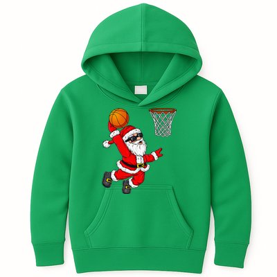 Christmas Santa Claus Dunking A Basketball Xmas Kids Hoodie