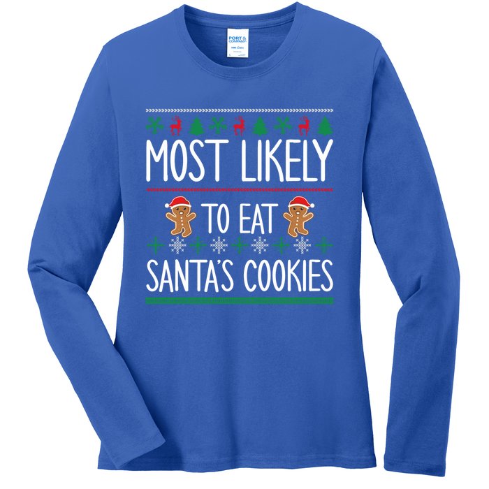 Cute Santa Cookies Most Likely To Eat Santa's Cookies Gift Ladies Long Sleeve Shirt