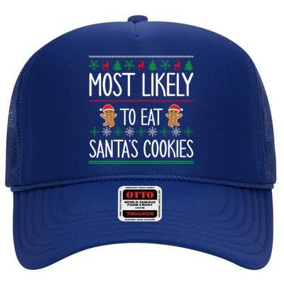 Cute Santa Cookies Most Likely To Eat Santa's Cookies Gift High Crown Mesh Back Trucker Hat