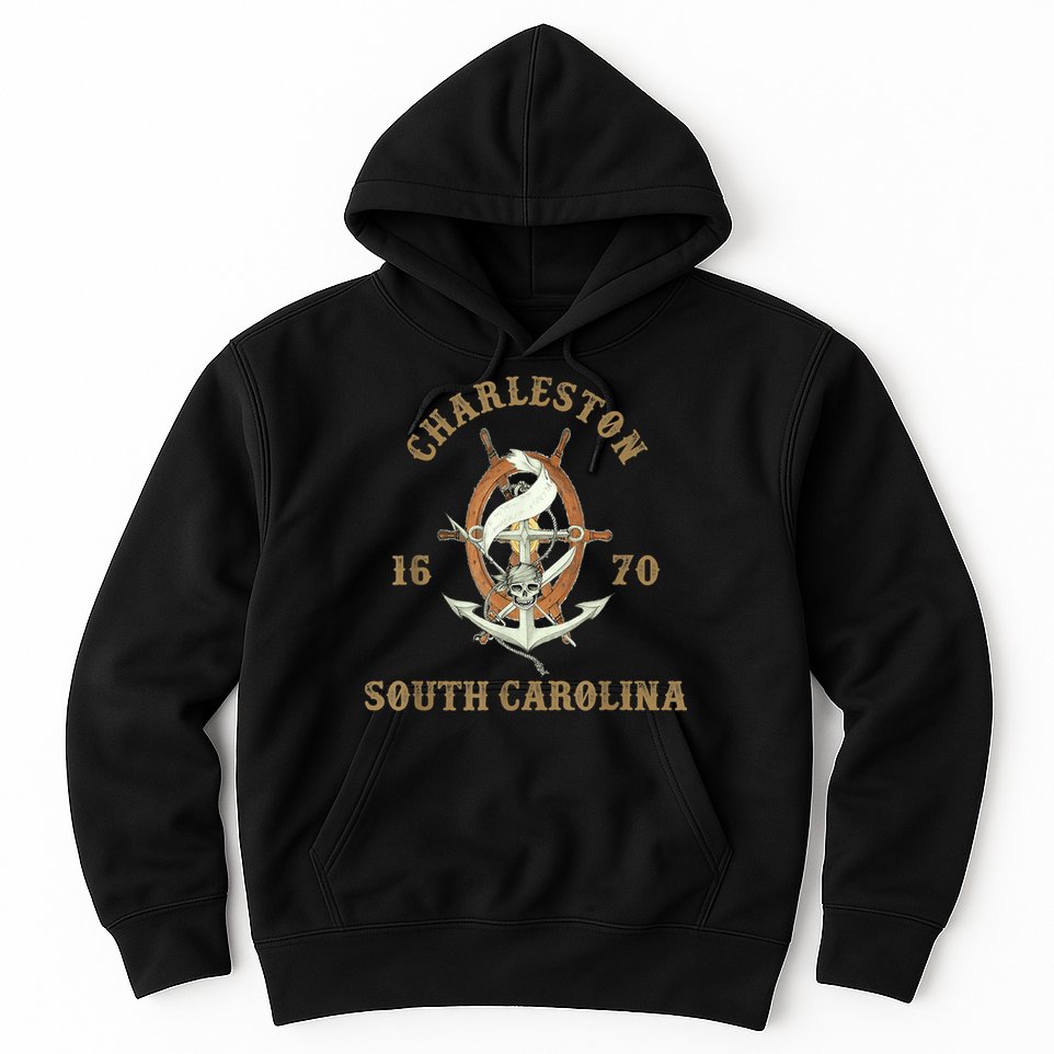Charleston South Carolina Sc Vintage Nautical Waves Hoodie