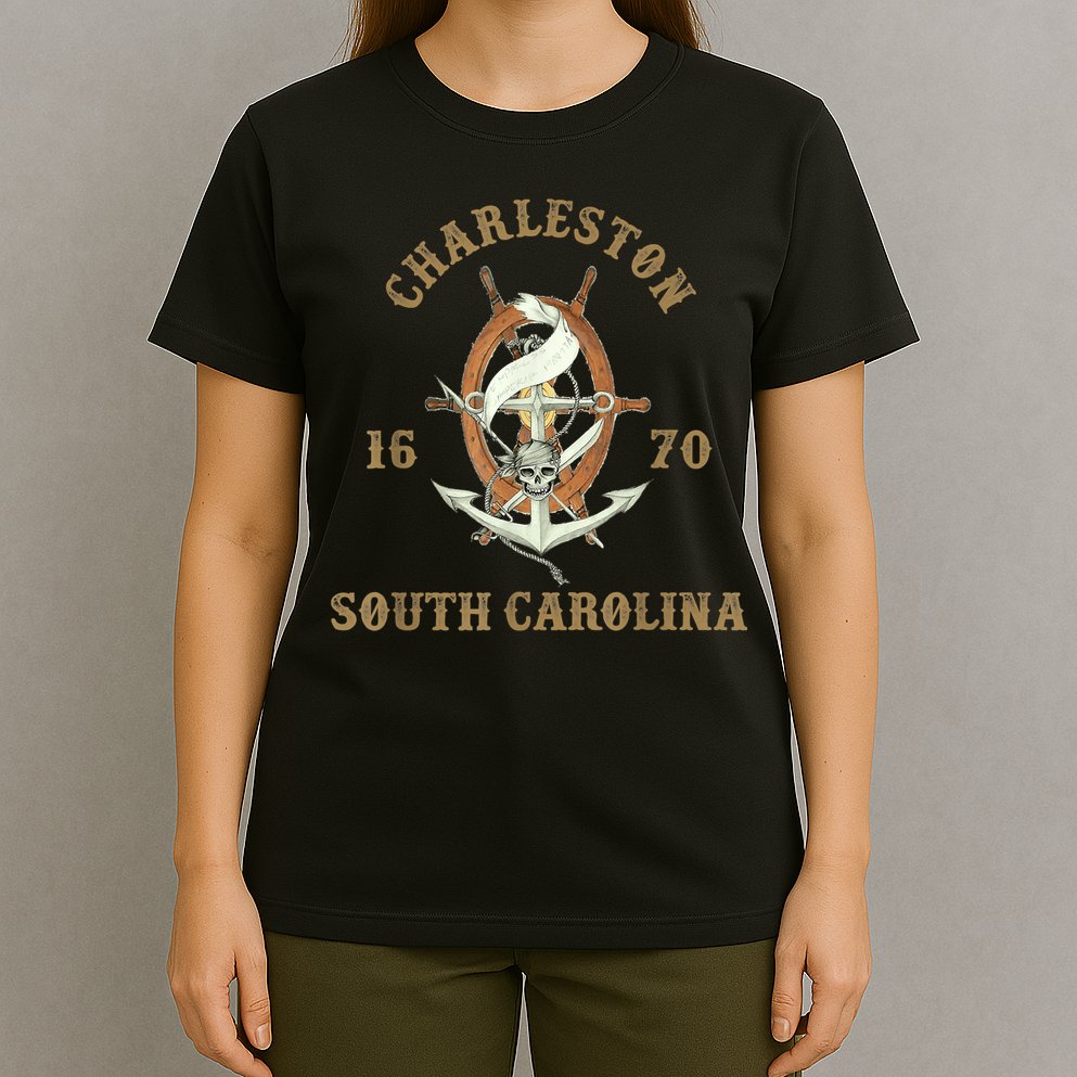Charleston South Carolina Sc Vintage Nautical Waves T-Shirt