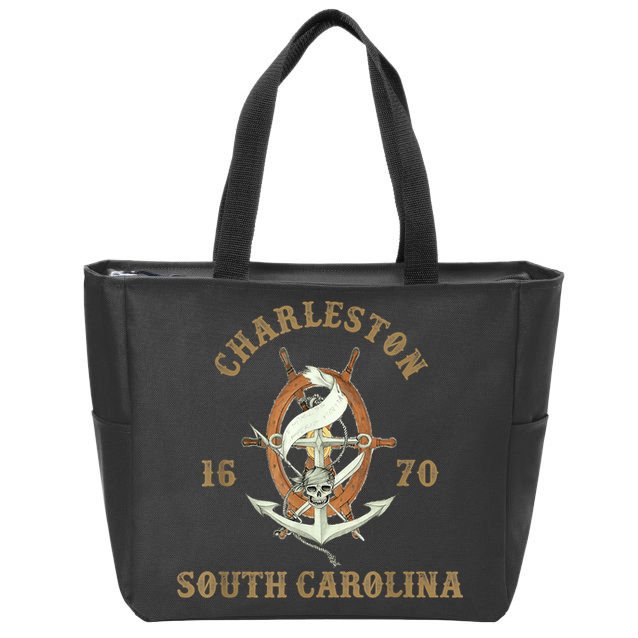 Charleston South Carolina Sc Vintage Nautical Waves Zip Tote Bag