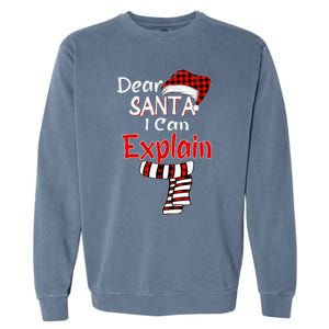 Christmas Santa Claus Red Plaid Dear Santa I Can Explain Garment-Dyed Sweatshirt