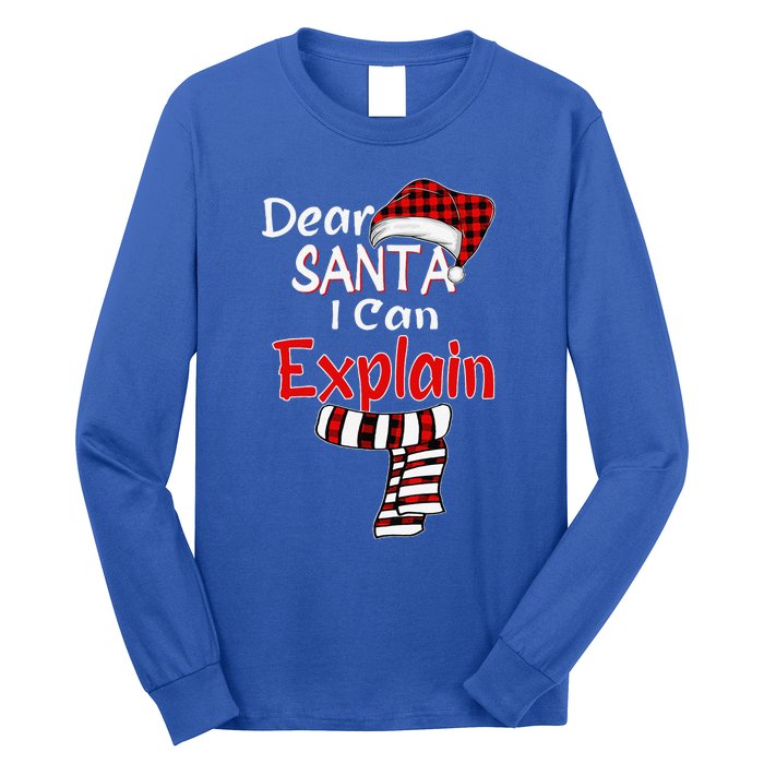 Christmas Santa Claus Red Plaid Dear Santa I Can Explain Long Sleeve Shirt