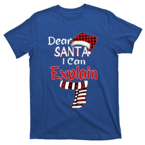 Christmas Santa Claus Red Plaid Dear Santa I Can Explain T-Shirt