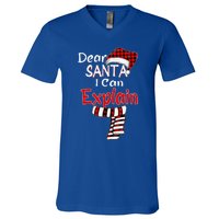 Christmas Santa Claus Red Plaid Dear Santa I Can Explain V-Neck T-Shirt