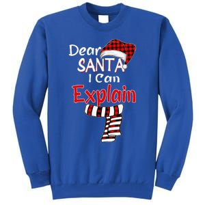 Christmas Santa Claus Red Plaid Dear Santa I Can Explain Tall Sweatshirt