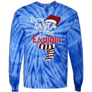 Christmas Santa Claus Red Plaid Dear Santa I Can Explain Tie-Dye Long Sleeve Shirt