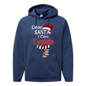 Christmas Santa Claus Red Plaid Dear Santa I Can Explain Performance Fleece Hoodie