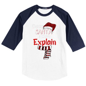 Christmas Santa Claus Red Plaid Dear Santa I Can Explain Baseball Sleeve Shirt