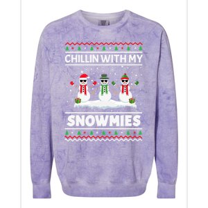 Christmas Snow Chillin With My Celebrating Snowmies Funny Gift Colorblast Crewneck Sweatshirt