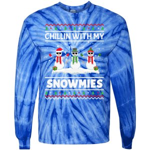 Christmas Snow Chillin With My Celebrating Snowmies Funny Gift Tie-Dye Long Sleeve Shirt