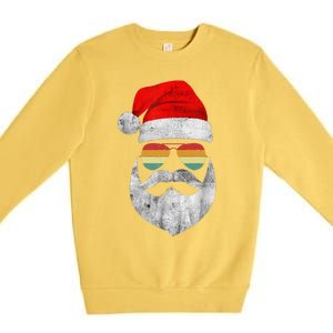 Cool Santa Claus Face With Sunglasses & Hat Beard Christmas Premium Crewneck Sweatshirt