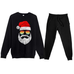 Cool Santa Claus Face With Sunglasses & Hat Beard Christmas Premium Crewneck Sweatsuit Set