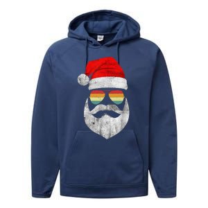 Cool Santa Claus Face With Sunglasses & Hat Beard Christmas Performance Fleece Hoodie