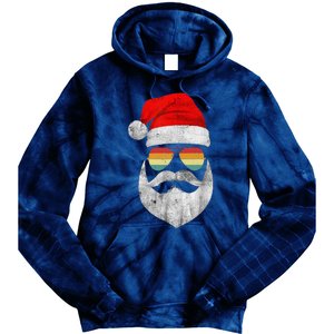 Cool Santa Claus Face With Sunglasses & Hat Beard Christmas Tie Dye Hoodie