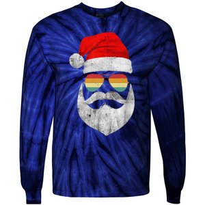 Cool Santa Claus Face With Sunglasses & Hat Beard Christmas Tie-Dye Long Sleeve Shirt