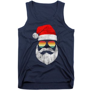 Cool Santa Claus Face With Sunglasses & Hat Beard Christmas Tank Top