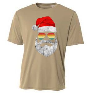 Cool Santa Claus Face With Sunglasses & Hat Beard Christmas Cooling Performance Crew T-Shirt